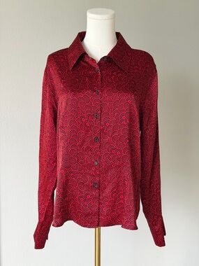 Mossimo Giannulli Silk Tailored Red & Black Abstract Print Shirt Blouse - XL